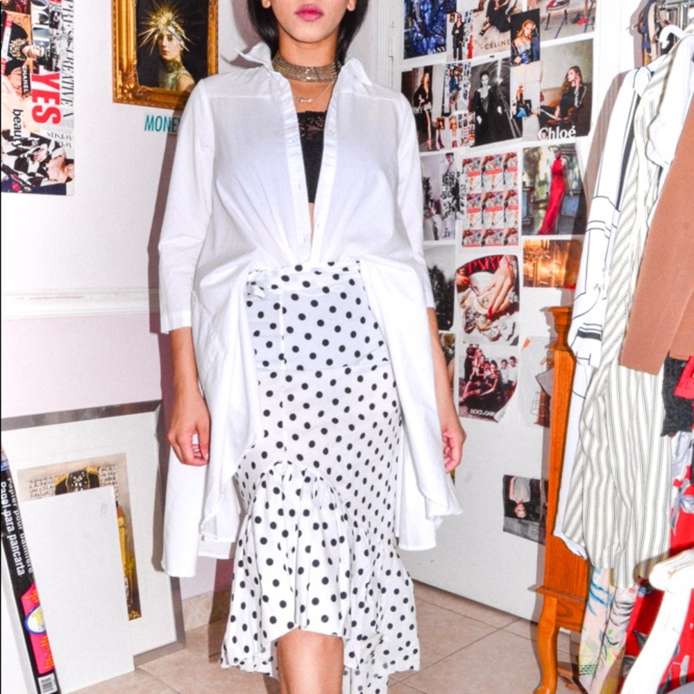 White Polka Dot Mermaid Ruffle Skirt - Picture 2 of 4